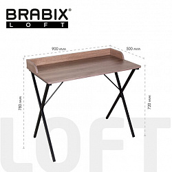 Стол на металлокаркасе BRABIX "LOFT CD-008", 900х500х780 мм, цвет морёный дуб, 641863