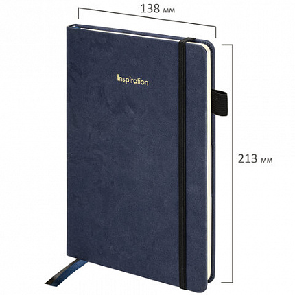 Блокнот А5 138x213 мм, BRAUBERG "Velvet", резинка, держатель, 80 л., клетка, синий, 116239