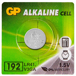 Батарейка GP Alkaline (отрывной блок), 192 (G3, LR41), алкалиновая, 1 шт., блистер, 192FRA-2C10, 4891199015533