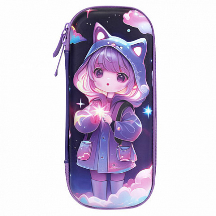 Пенал ЮНЛАНДИЯ, 1 отделение, 1 откидная планка, карман, EVA покрытие soft-touch, 22х10х5 см, "Sky Girl", 273183