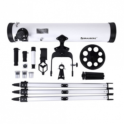 Телескоп рефлектор астрономический, увеличение 525х, объектив 76 мм, фокусное расстояние 700 мм, видоискатель, BRAUBERG 76700, 391398