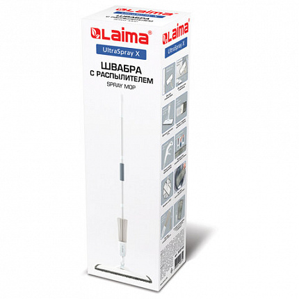 Швабра с распылителем UltraSpray X, 2 насадки из микрофибры объемный ворс, скребок, LAIMA, 609143