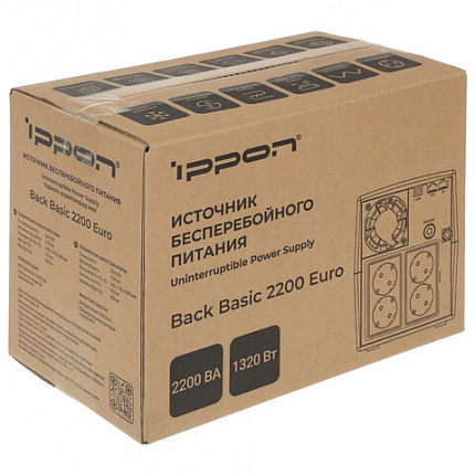 Источник бесперебойного питания IPPON Back Basic 2200 Euro, 2200 ВА (1320 Вт), 4 евророзетки, 1108028