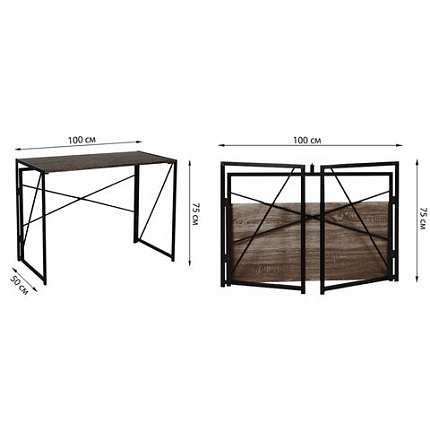 Стол на металлокаркасе BRABIX "LOFT CD-002", 1000х500х750 мм, складной, цвет морёный дуб, 641212