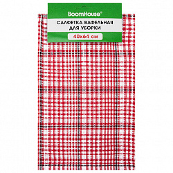 Салфетка вафельная универсальная, ХЛОПОК, 40х64 см, мелкая клетка, ассорти, BOOMHOUSE (БУМХАУС), 700885