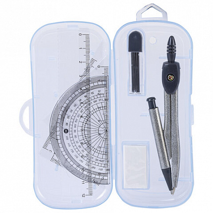 Готовальня ПИФАГОР 8 предметов: циркуль 120 мм, чертежные принадлежности, пластиковый пенал, 210860