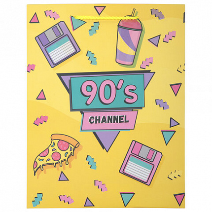 Пакет подарочный (1 штука) 26х13х32 см (L), "I Love 90th", ассорти, ламинированный, ЗОЛОТАЯ СКАЗКА, 700819