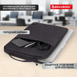 Чехол для ноутбука BRAUBERG OPTION 13-14'', с ручкой и карманом, черный, 35,5х24х2,5 см, 270830