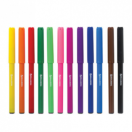 Фломастеры BRAUBERG "АКАДЕМИЯ", 12 цветов, вентилируемый колпачок, ПВХ упаковка, 151411