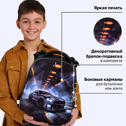 Ранец BRAUBERG ORIGINAL, 2 отделения, с брелоком, "Погоня", 38х29х16 см, 274406