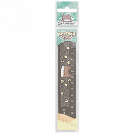 Линейка пластиковая 15 см BRAUBERG "МИЛЫЕ КОТЫ", тонированная, ассорти, 210865