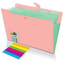 Папка-органайзер на кнопке 5 отделений, BRAUBERG "Extra", А4, персиковая с мятным, 274097