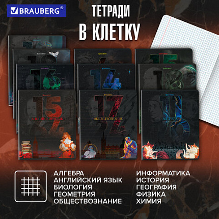 Тетради предметные, КОМПЛЕКТ 12 ПРЕДМЕТОВ, 48 л., TWIN лак, BRAUBERG "ДАТЫ", 405173