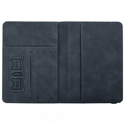 Обложка для паспорта и документов с защитой от считывания, 9 карманов, резинка, экокожа, темно-голубая, BRAUBERG, 238752