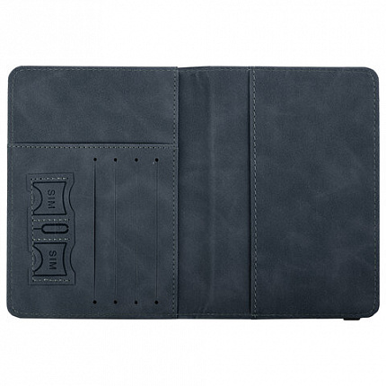 Обложка для паспорта и документов с защитой от считывания, 9 карманов, резинка, экокожа, темно-голубая, BRAUBERG, 238752