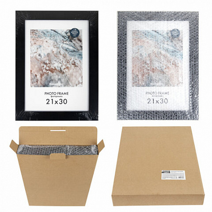 Рамка 21х30 см небьющаяся, КОМПЛЕКТ 3 шт., багет 29 мм, МДФ, BRAUBERG "Basic", черная, 391261