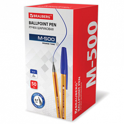Ручка шариковая BRAUBERG "M-500 ORANGE TONE", СИНЯЯ, корпус тонированный оранжевый, узел 0,7 мм, линия письма 0,35 мм, 143451