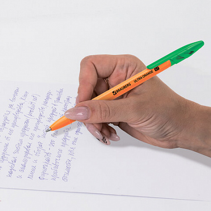 Ручка шариковая BRAUBERG "ULTRA ORANGE", ЗЕЛЕНАЯ, узел 0,7 мм, чернила ГЕРМАНИЯ, наконечник ШВЕЙЦАРИЯ, 143565