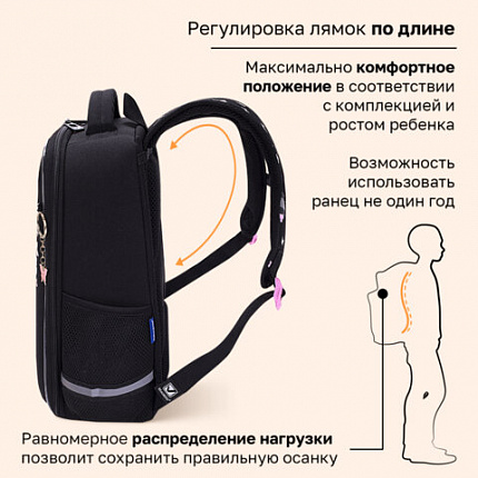 Ранец BRAUBERG LIGHT, 1 отделение, с брелоком, "Сияющее сердце", фольгированная печать, 36х26х13 см, 272029