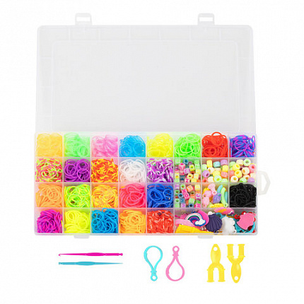 Набор резинок для плетения украшений 1 500 шт., 24 цвета, бокс, бусины, BAMBOX (БАМБОКС), 665977