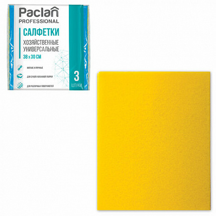 Салфетки универсальные, 30х38 см, КОМПЛЕКТ 3 шт., 90 г/м2, вискоза, PACLAN Professional