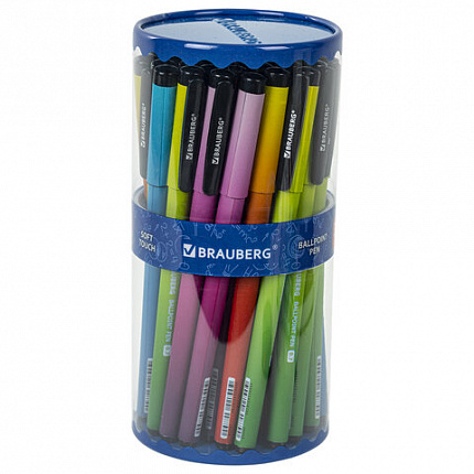 Ручка шариковая BRAUBERG SOFT TOUCH GRIP "GRADE NEON", СИНЯЯ, мягкое покрытие, ассорти, узел 0,7 мм, 143710