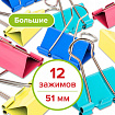 Зажимы для бумаг STAFF "Profit", КОМПЛЕКТ 12 шт., 51 мм, на 230 листов, цветные, картонная коробка, 225160