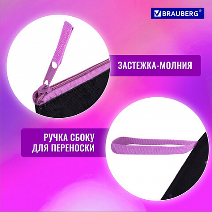 Папка для тетрадей BRAUBERG А4, 1 отделение, полиэстер, на молнии, с ручкой, "Цветочная бабочка", 271475
