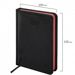 Ежедневник датированный 2026, МАЛЫЙ ФОРМАТ 100х150 мм, А6, BRAUBERG "Rainbow", под кожу, черный, 117257