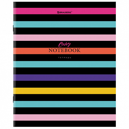 Тетрадь А5, 96 л., BRAUBERG, скоба, клетка, глянцевая ламинация, "Color Stripes", 404430