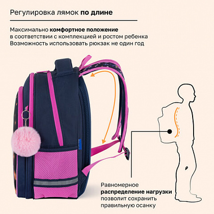 Рюкзак BRAUBERG OPTIMA, 2 отделения, с брелоком, "Маленькая прелесть", 36х27х18 см, 273155