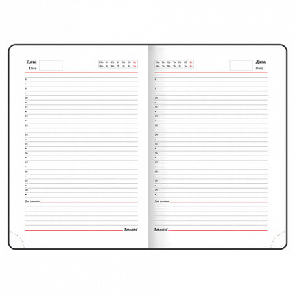 Ежедневник недатированный А5 138x213 мм BRAUBERG "Waves" под кожу, застежка 160 л., черный/красный, 111876