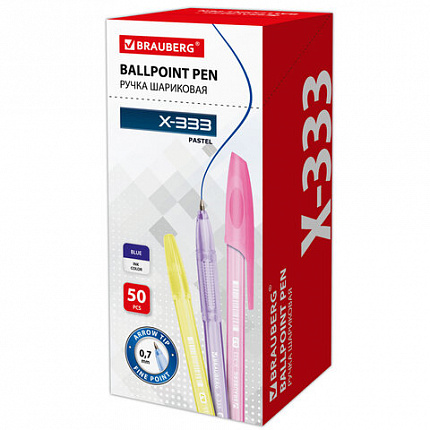 Ручка шариковая BRAUBERG "X-333" PASTEL, СИНЯЯ, корпус тонированованный ассорти, узел 0,7 мм, линия письма 0,35 мм, 142830