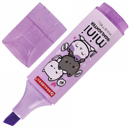 Текстовыделитель мини с принтами BRAUBERG "PASTEL", АССОРТИ В ПЛАСТИКОВОЙ БАНКЕ, 1-5 мм, 152536