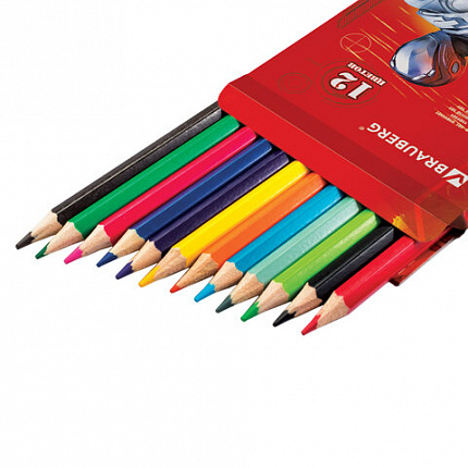 Карандаши цветные BRAUBERG "Star Patrol", 12 цв., заточенные, картонная упаковка, 180532