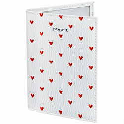 Обложка для паспорта натуральная кожа флоттер, принт "Сердечки", цвет белый, BRAUBERG, 238866