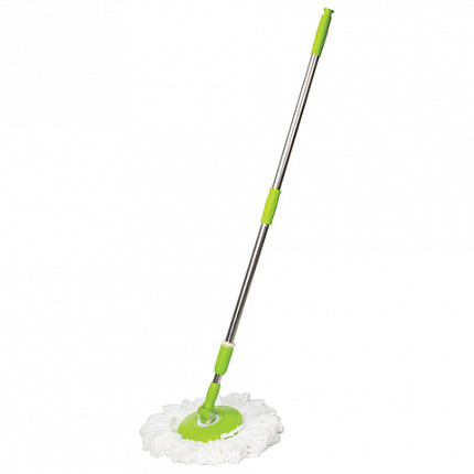 Швабра с отжимом и ведром 7л/5л, отжим центрифуга / рукоятка, 2 круглые насадки, крепление кольцо, зеленый, LAIMA 603624