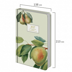 Ежедневник датированный 2027, А5, 138x213 мм, BRAUBERG "Vista Glow", под кожу, твердый, "Pear tree", 117961