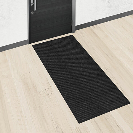 Коврик придверный 90х150 см, ЧЕРНЫЙ, влаго-грязезащитный, 450 г/м2, ребристый, PRIMILA (ПРИМИЛА) EXTRA, 701031