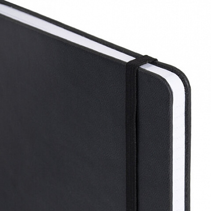 Блокнот А5 135x212мм BRAUBERG "Soft touch" под кожу, резинка, держатель, 80л клетка, черный, 117145