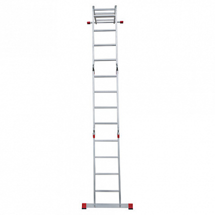 Лестница-трансформер алюминиевая 4х4 ступени, высота 4,5 м (4 секции по 1,2 м) до 150 кг, вес 16,5 кг, НОВАЯ ВЫСОТА, 3320404