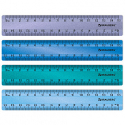 Линейки пластиковые 15 см, металлик, BRAUBERG, НАБОР 4 штуки, непрозрачные, пенал, 210882