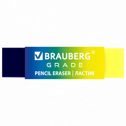 Ластик полупрозрачный BRAUBERG "Grade", 60x15x10 мм, картонный держатель, цвет ассорти, 271997