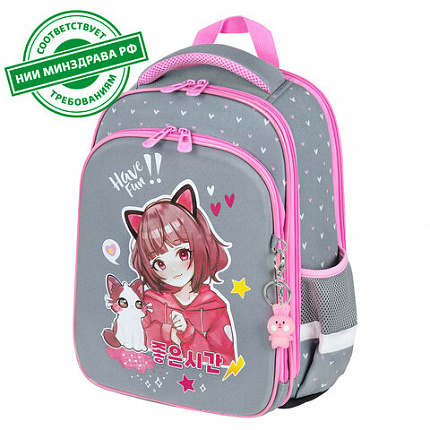 Ранец BRAUBERG QUADRO, 3 отделения, с брелоком, "Anime friends", 37х28х18 см, 272022