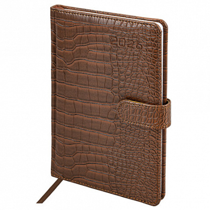 Еженедельник датированный 2026 А5 145х215 мм, BRAUBERG "Party", под кожу, коричневый, 117177