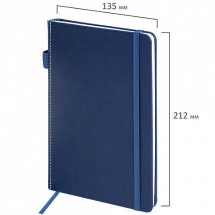 Блокнот А5 135x212мм BRAUBERG "Soft touch" под кожу, резинка, держатель, 80л клетка, синий, 117149