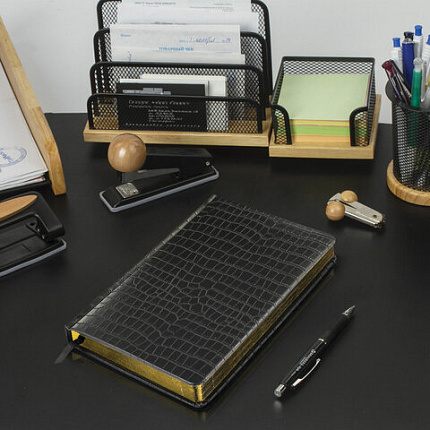 Ежедневник недатированный А5 138х213 мм BRAUBERG "Comodo" под кожу, 160 л., черный, 124974