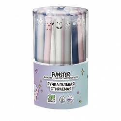 Ручка стираемая гелевая FUNSTER "CUTE ANIMALS", СИНЯЯ, корпус soft-touch ассорти, игольчатый узел 0,5 мм, линия письма 0,35 мм, 144434