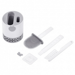 Ершик для унитаза силиконовый (плоский) + щеточка, напольный / настенное крепление, LAIMA, 700561