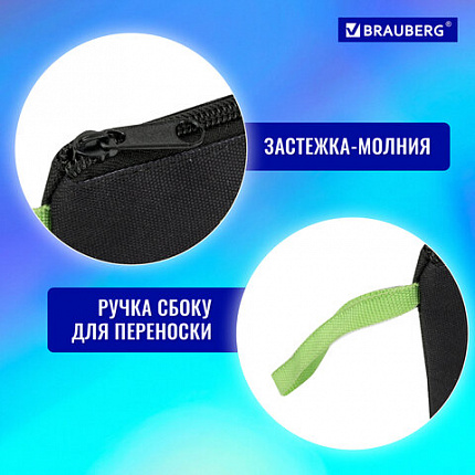 Папка для тетрадей BRAUBERG А5, 1 отделение, полиэстер, на молнии, с ручкой, "Тираннозавр", 272203